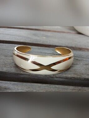 Vintage Cream and Gold Enamel Cuff Bracelet